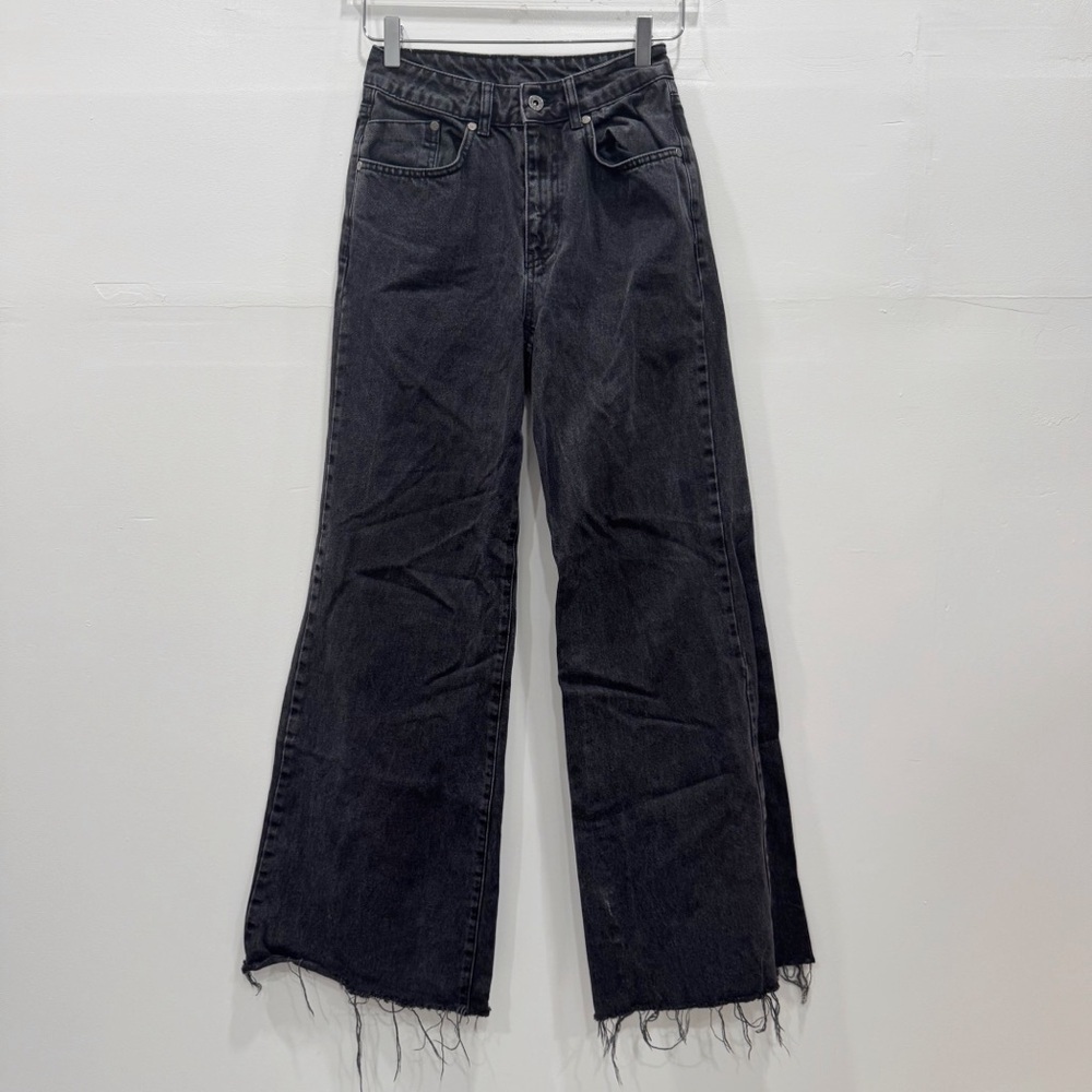 The Ragged Priest Wide Leg Washed Black Jeans Raw Hem Size 26